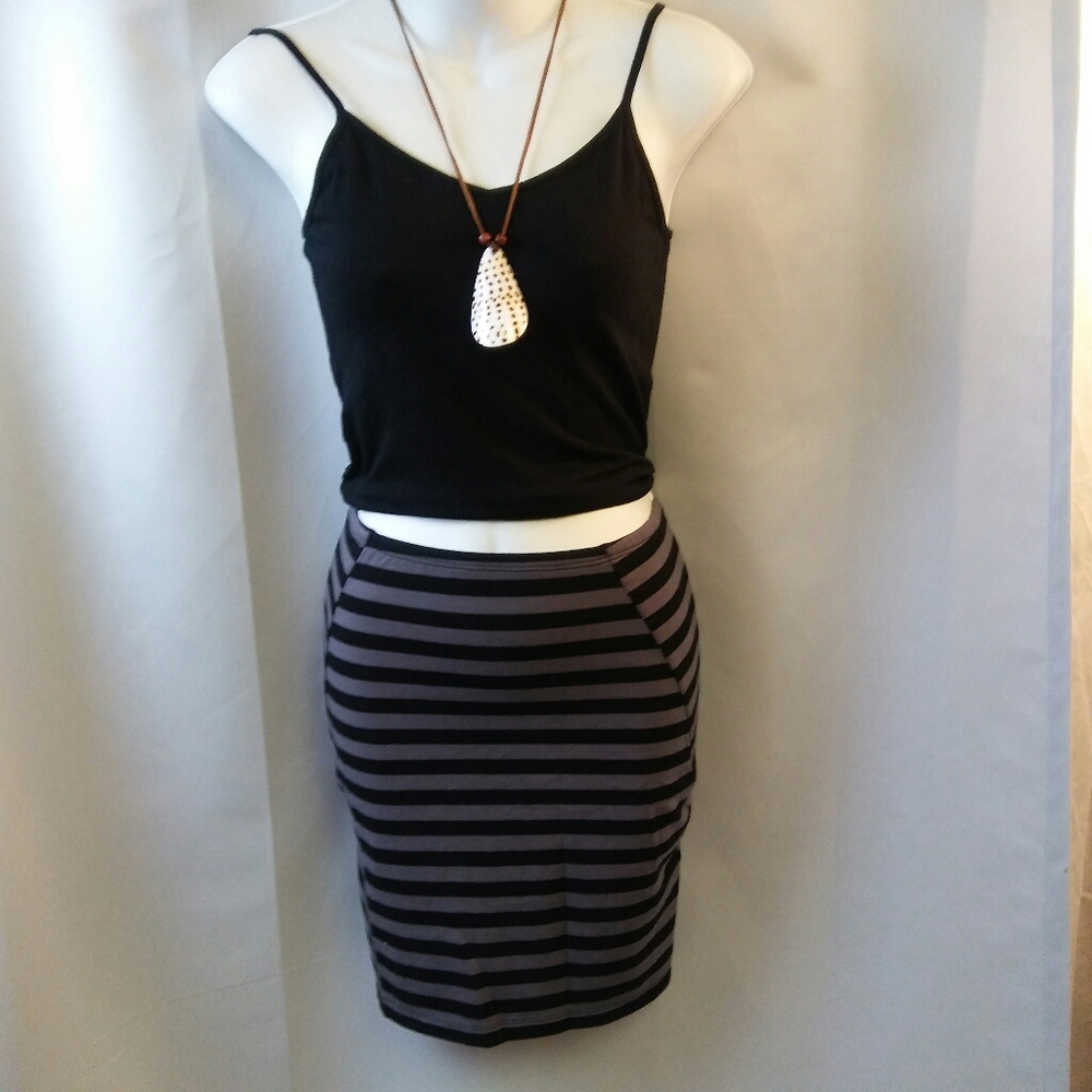 Bodycon Pencil Skirt with Black & Gray Stripes, S